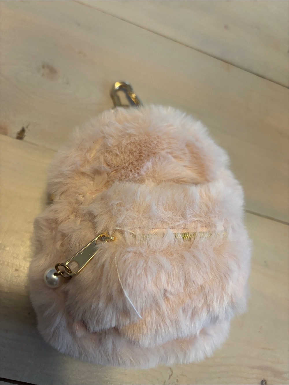 Icing Pink Faux Fur Mini Bag Charm with Gold Hardware
